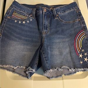 Seven7 Blue Jean Shorts with Rainbow Embroidery